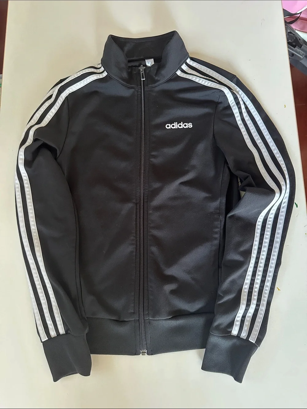 adidas Black Track Jacket with White Stripes and Logo